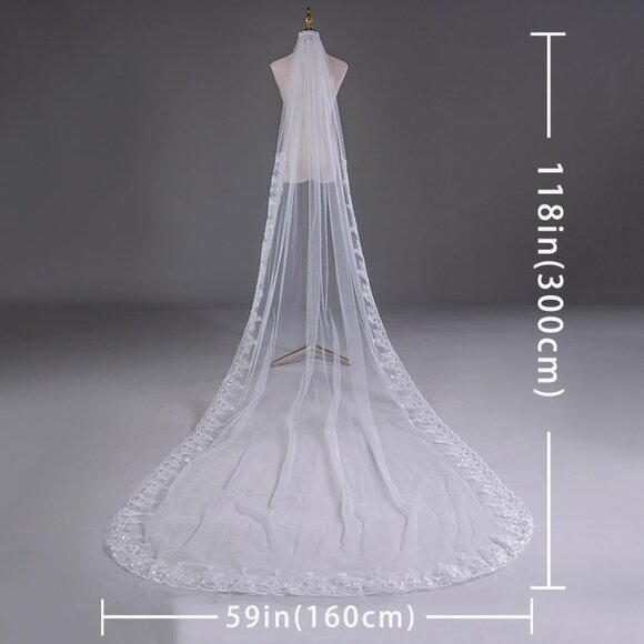 Lace Wedding Veil Tulle 118-Inch Long Cathedral Bridal Veels for Brides - Picture 4 of 7